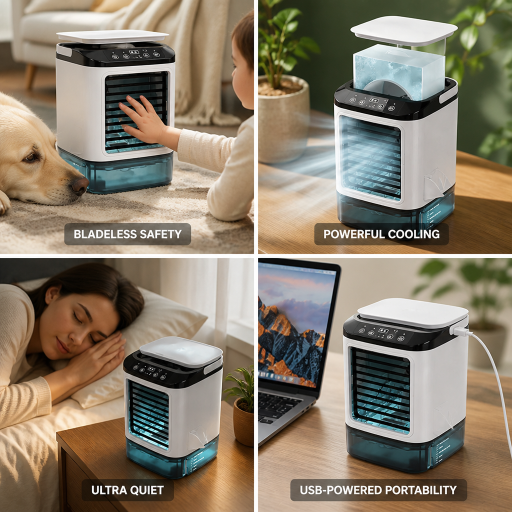 Bladeless USB-Powered Portable Air Cooler (Misting & Ice Box Option)