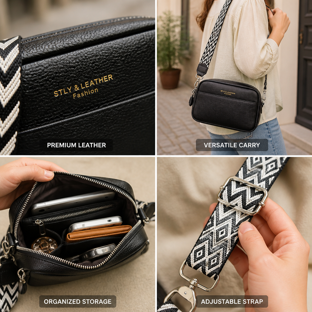 Genuine Leather Top-Handle & Detachable Strap Crossbody Bag