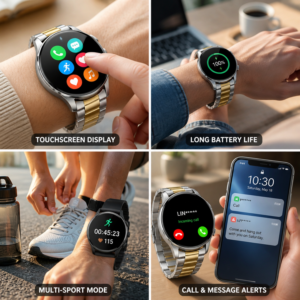 1.5-Inch Touchscreen Smartwatch (Multi-Sport, Call & Message Alerts)