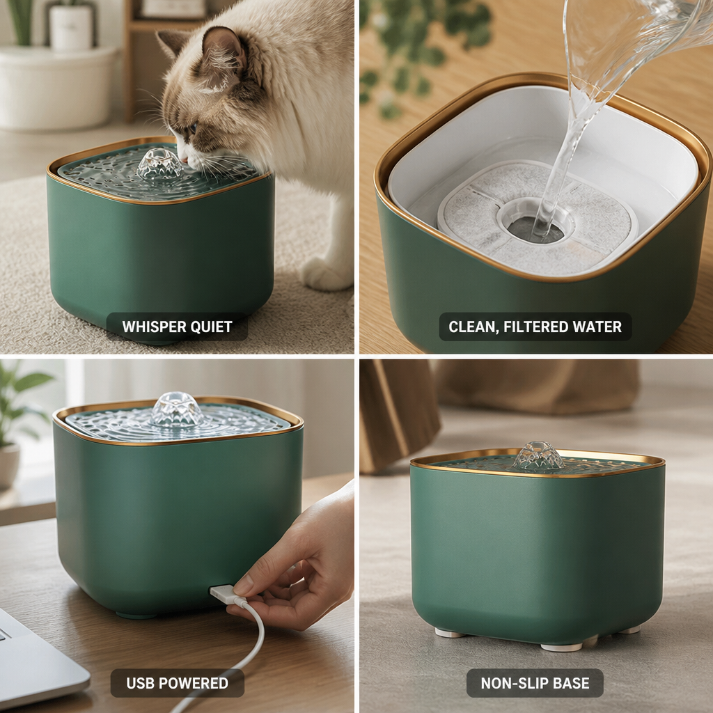 Ultra-Quiet Filtered USB-Powered Pet Water Fountain (3L)