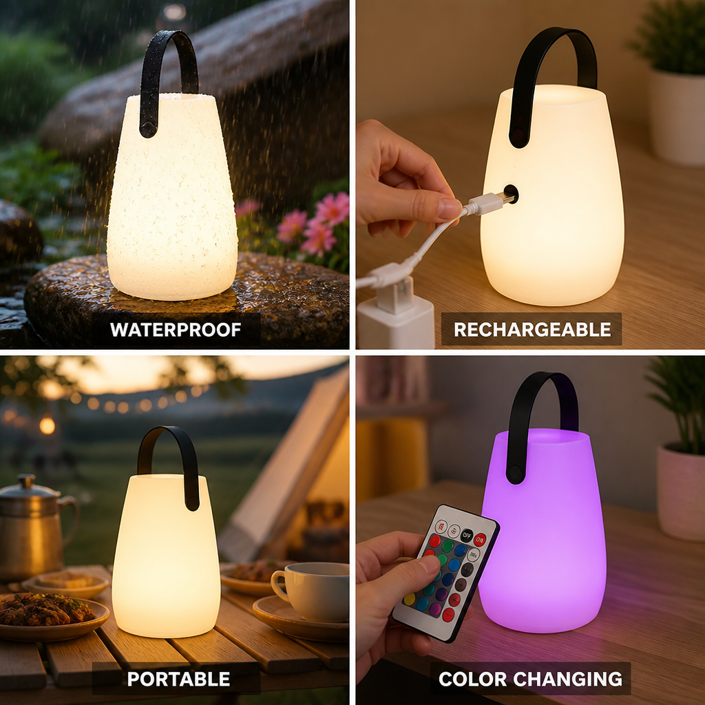Portable Waterproof USB-Rechargeable & Color-Changing Table Lamp