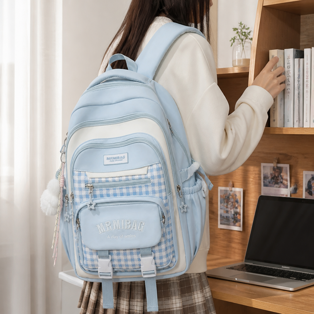 Plaid Patchwork Large-Capacity & Multi-Compartment Backpack