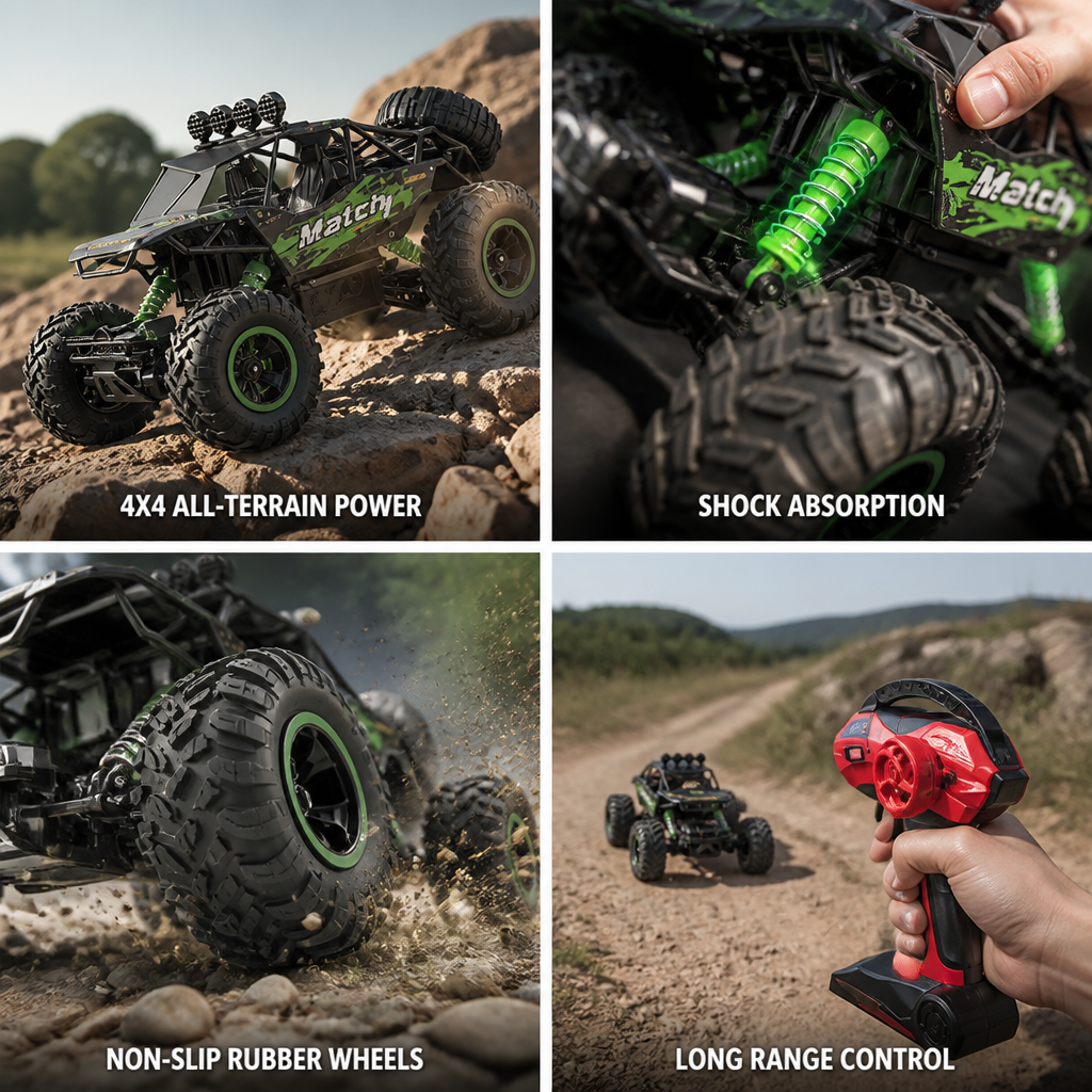 4x4 Shock-Absorbing RC Rock Crawler (164 ft Range)