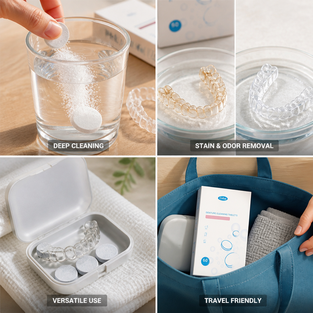 Effervescent Stain-Removing Denture & Retainer Cleaning Tablets (Multiple Pack Sizes)