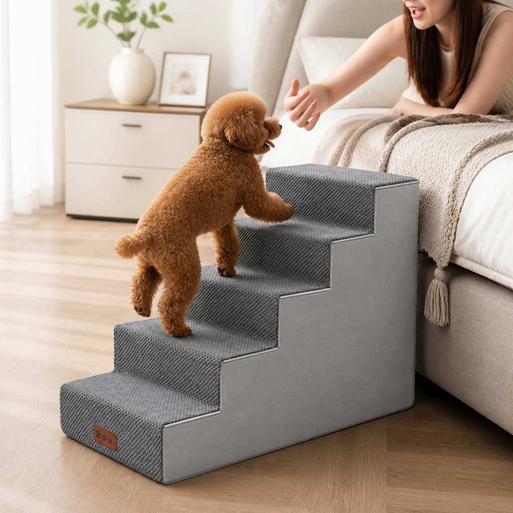 High-Density Memory Foam & Non-Slip Pet Steps (3-5 Steps)