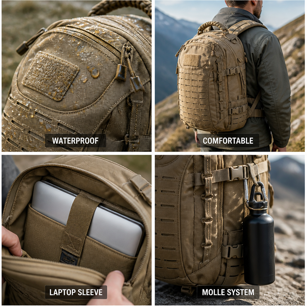500D Cordura Waterproof Tactical Backpack (30L, Laptop Sleeve)