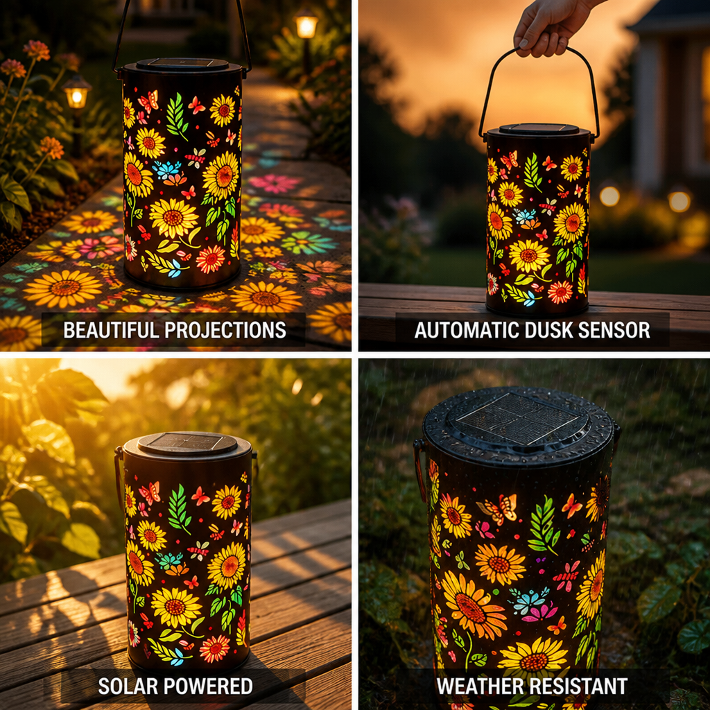 Solar Flower & Butterfly Projection Garden Lantern (Automatic Dusk Sensor)