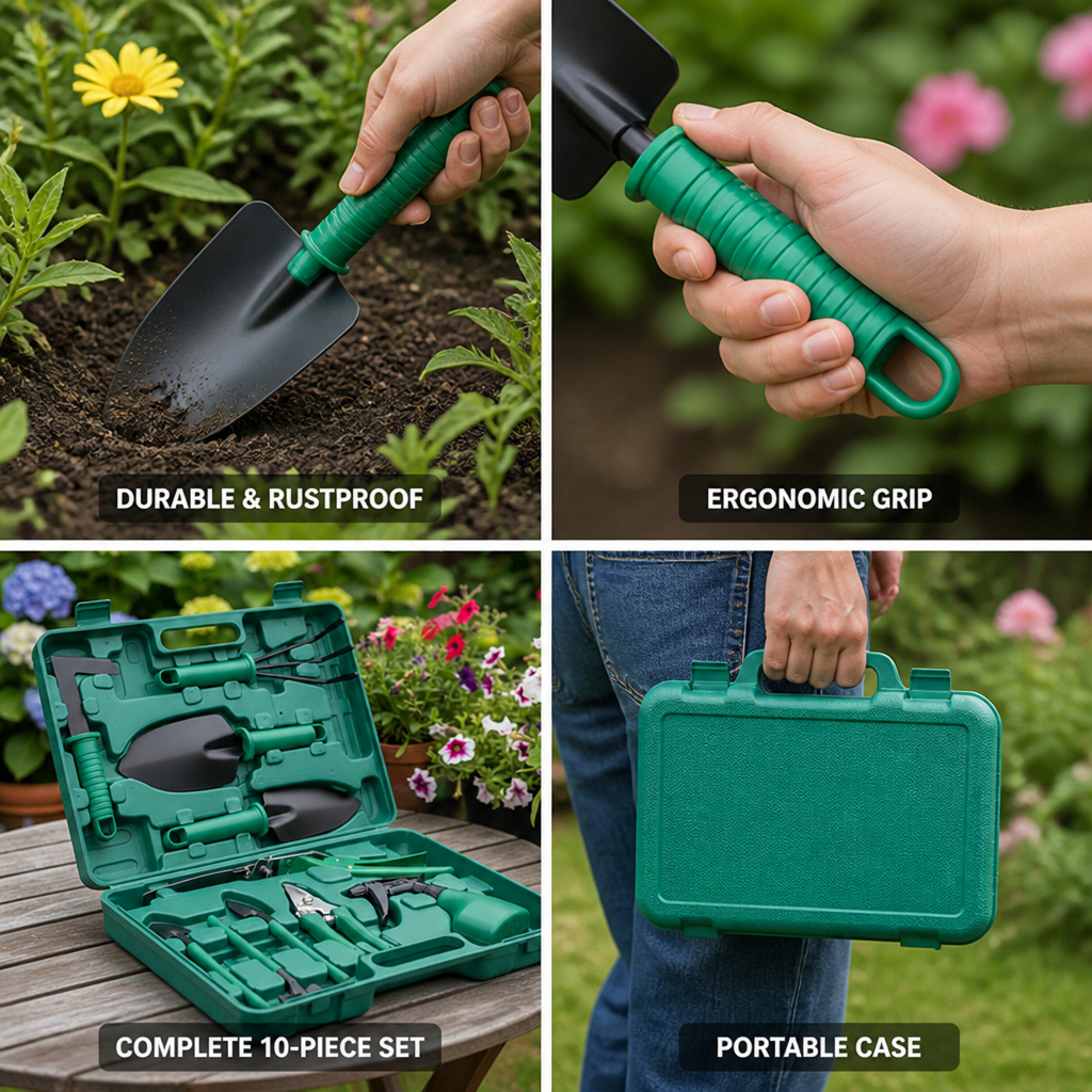 Ergonomic Non-Slip Stainless Steel Gardening Tool Set (10-Piece)