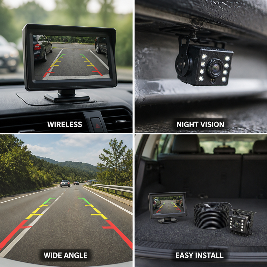 Wireless Night-Vision Wide-Angle Backup Camera System (4.3-Inch Display)
