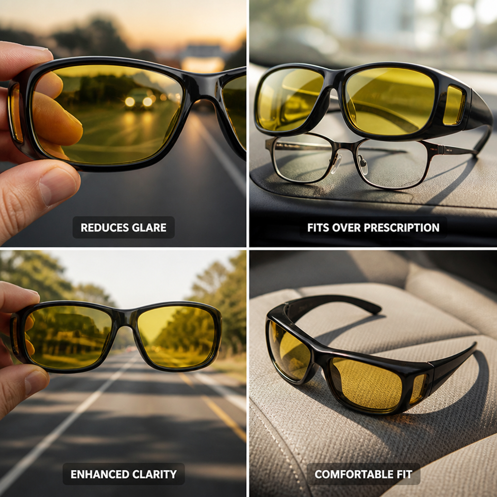 Polarized Wraparound Night Driving Glasses (Fits Over Prescription)