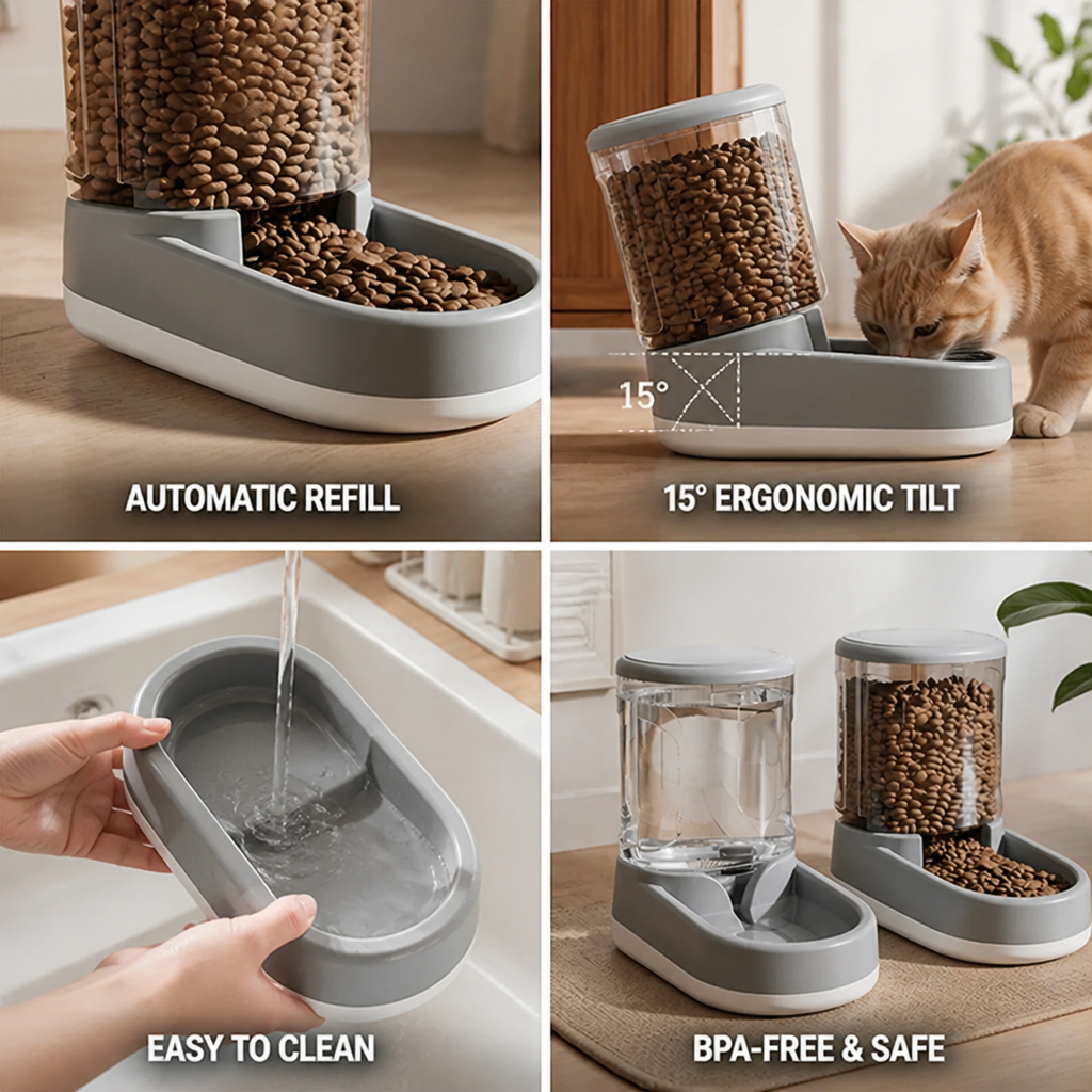 Automatic Gravity-Fed BPA-Free Pet Feeder & Water Dispenser