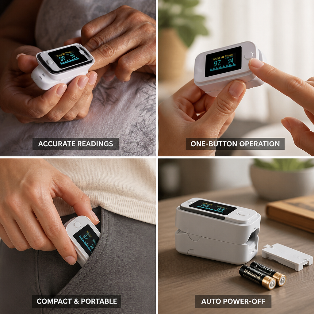 Compact One-Button Digital OLED Finger Pulse Oximeter