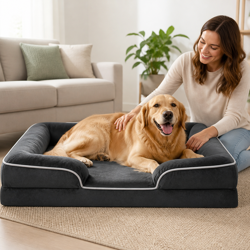 Orthopedic Foam & Washable Cover Dog Bed (Non-Slip Bottom)