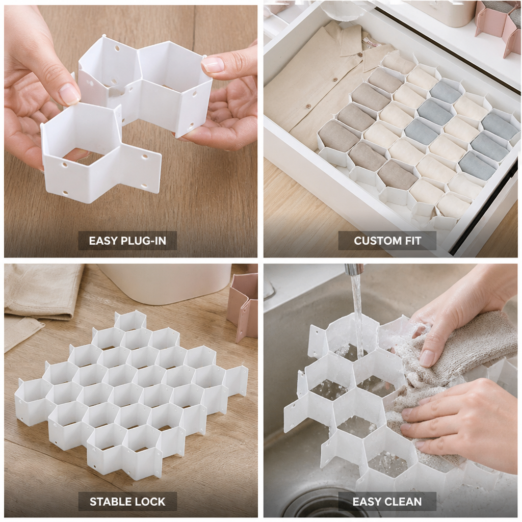Modular Honeycomb Plug-In Drawer Organizer