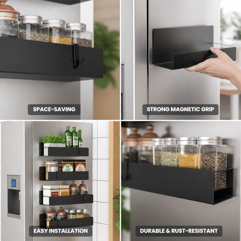 Space-Saving Magnetic Powder-Coated Spice Rack Set (Set of 4)