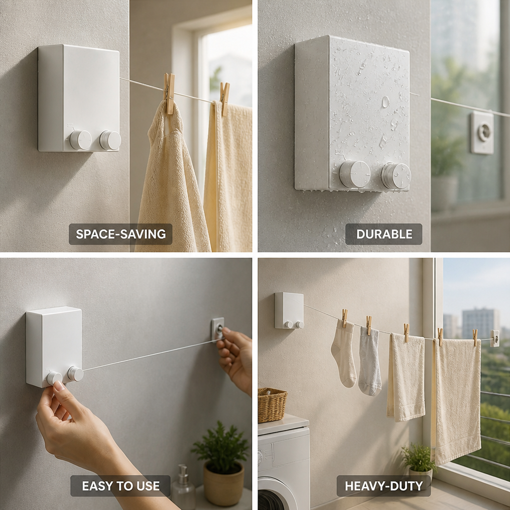 Retractable Wall-Mounted Nylon Clothesline (13.8 ft)