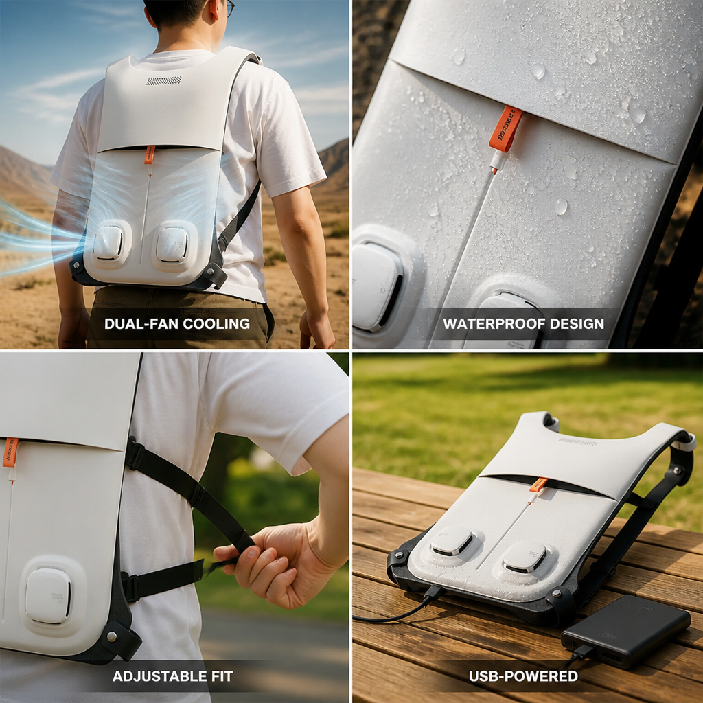 USB-Powered Dual-Fan Lightweight & Waterproof Cooling Vest (Adjustable Fit)