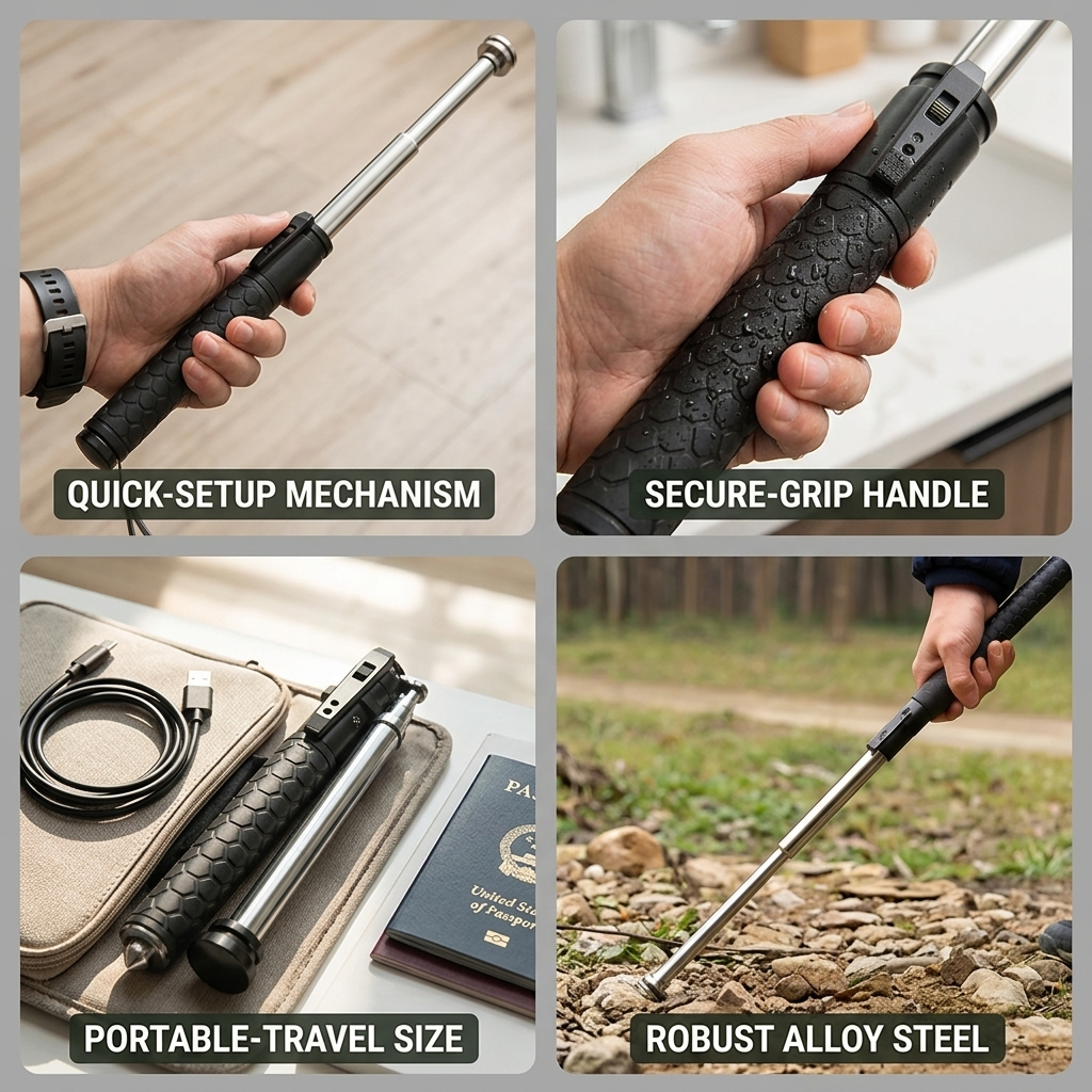 One-Hand Folding & Adjustable Steel Cane (Travel-Ready)