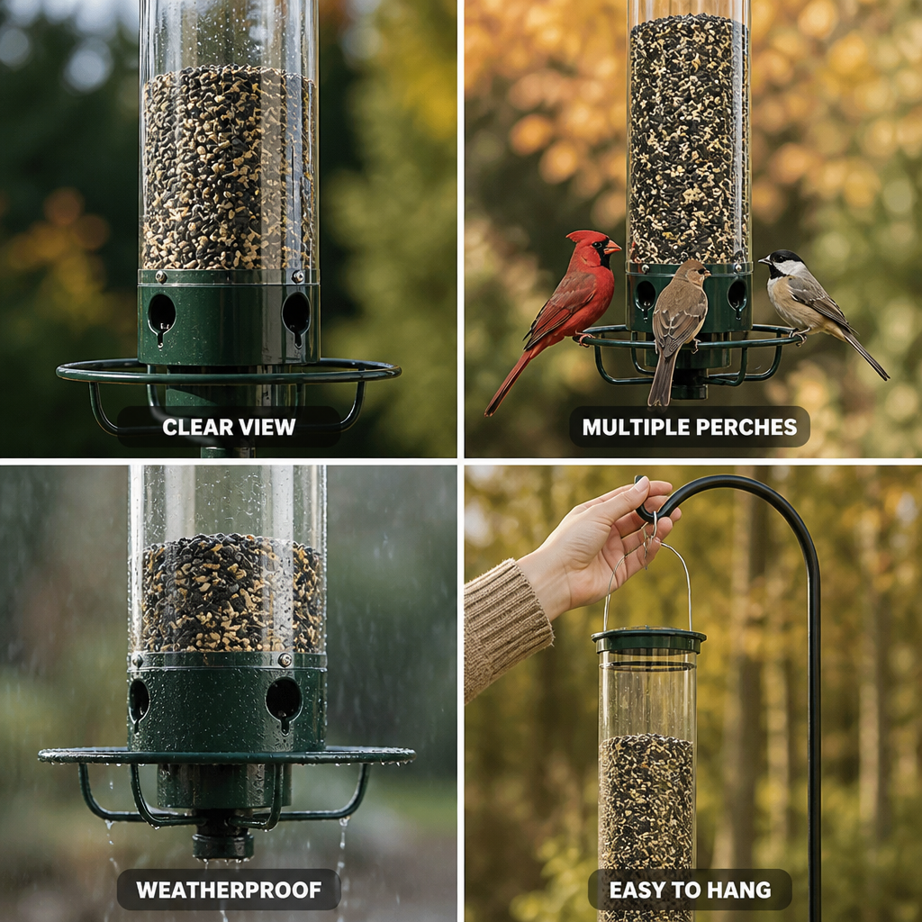 Weatherproof Transparent Acrylic Hanging Bird Feeder (4 Perches)