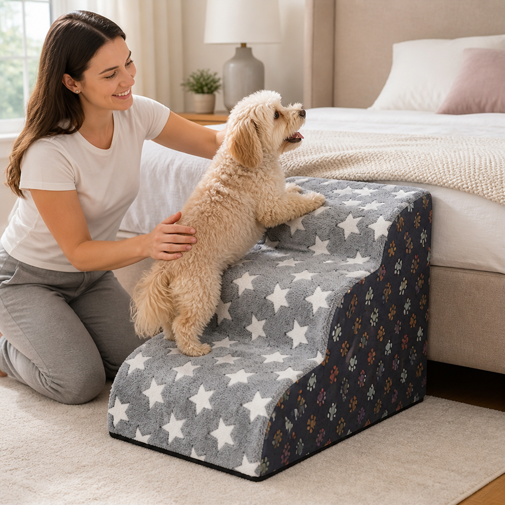 Plush Foam & Non-Slip Pet Stairs (Removable Washable Cover)