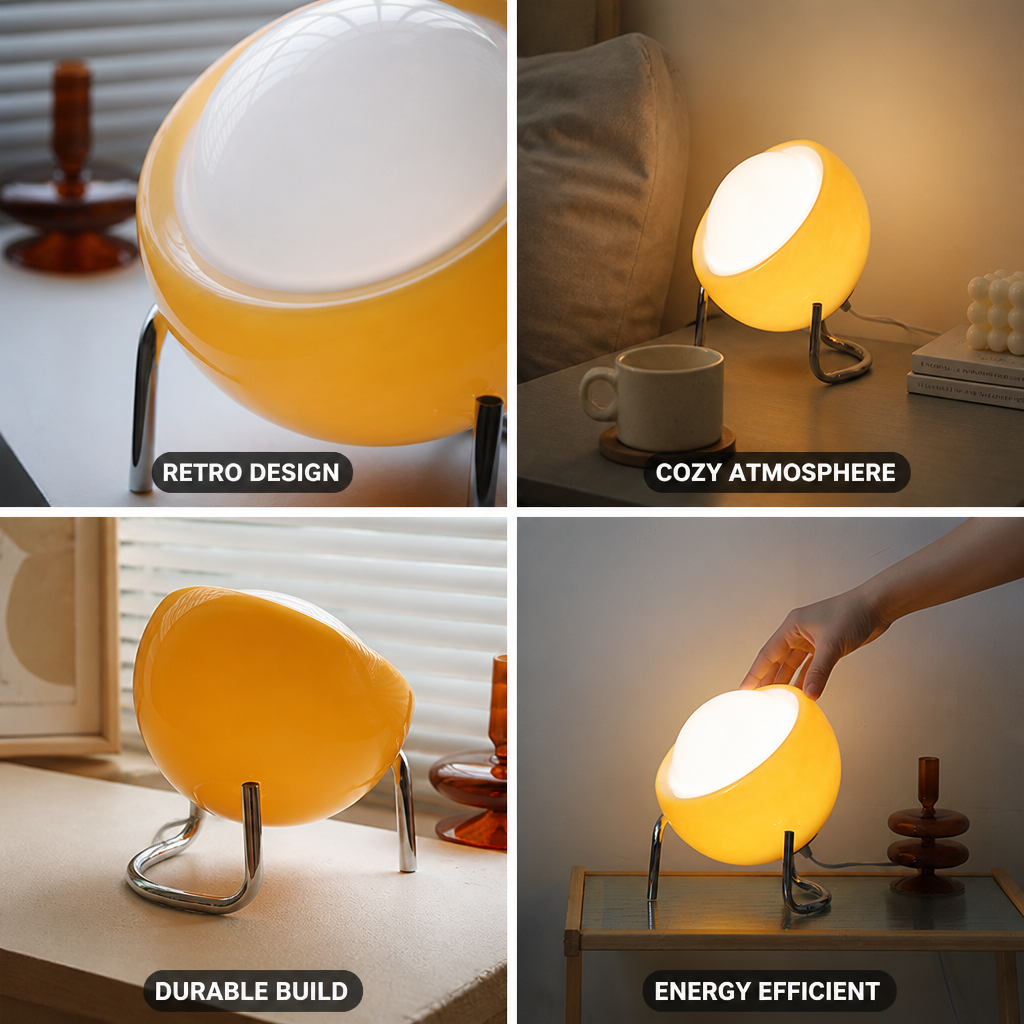Soft Warm LED Retro Glass & Metal Table Lamp