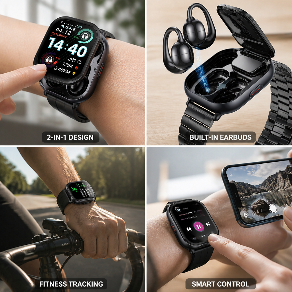 HD Touchscreen Smartwatch With Integrated Wireless Earbuds
