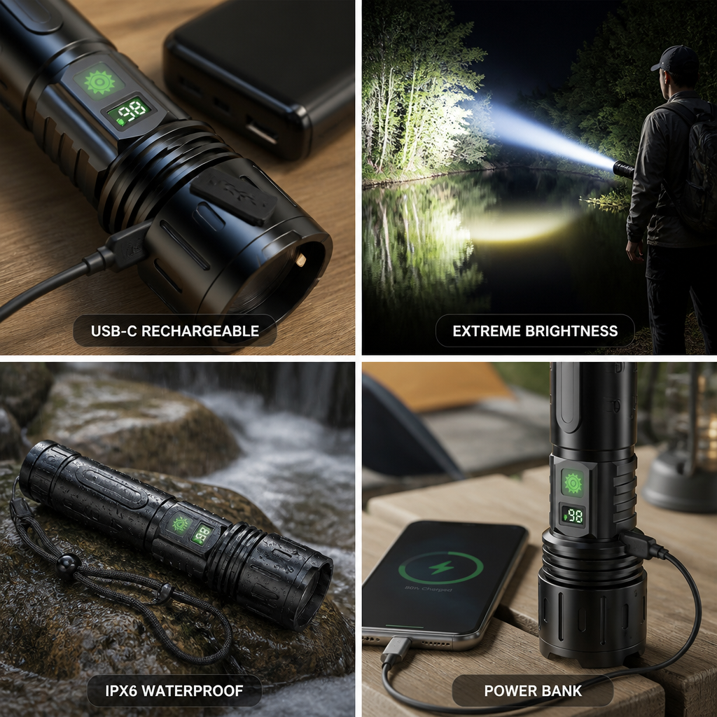 100,000-Lumen USB-C Rechargeable LED Flashlight