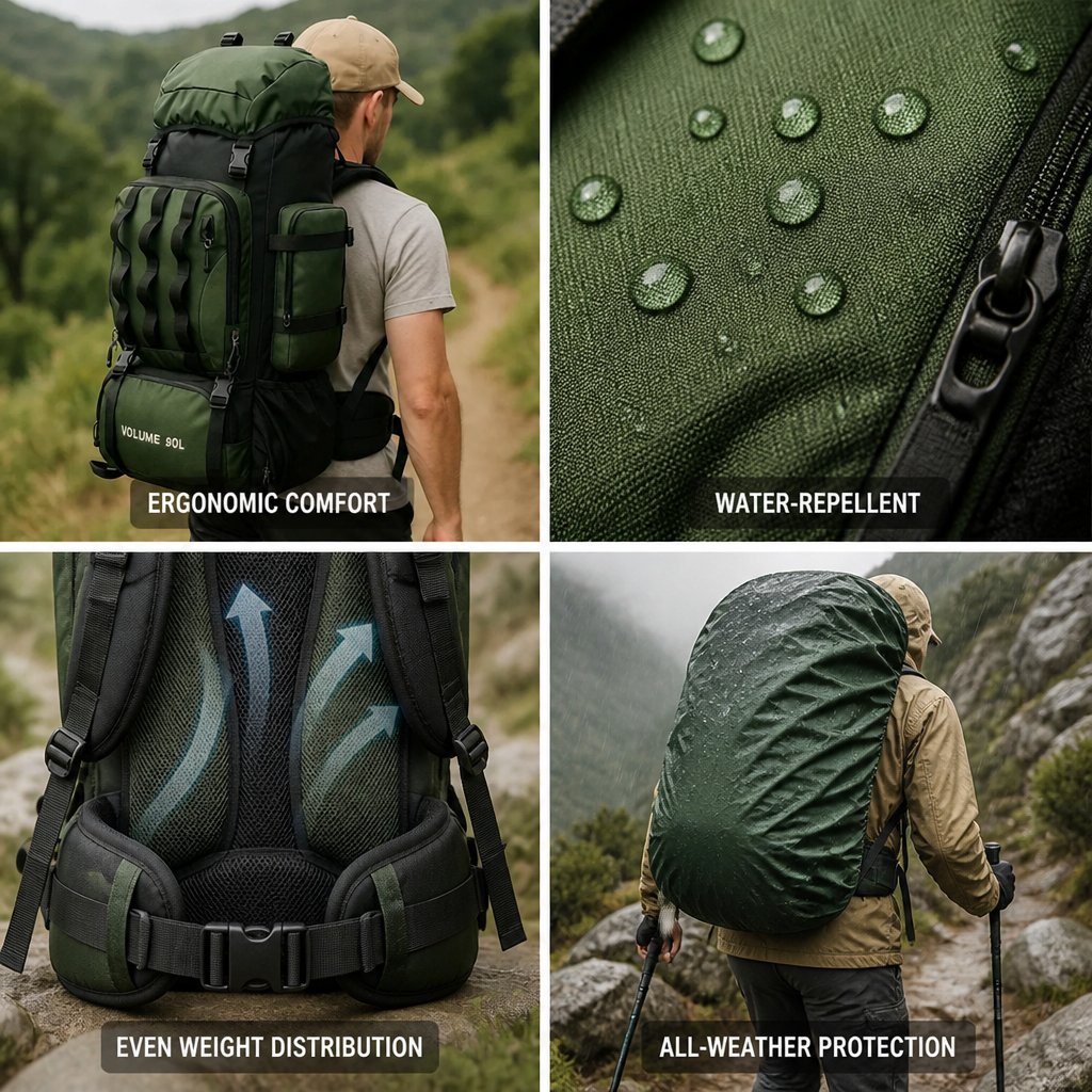 Water-Repellent Ultralight Hiking Backpack (90L)