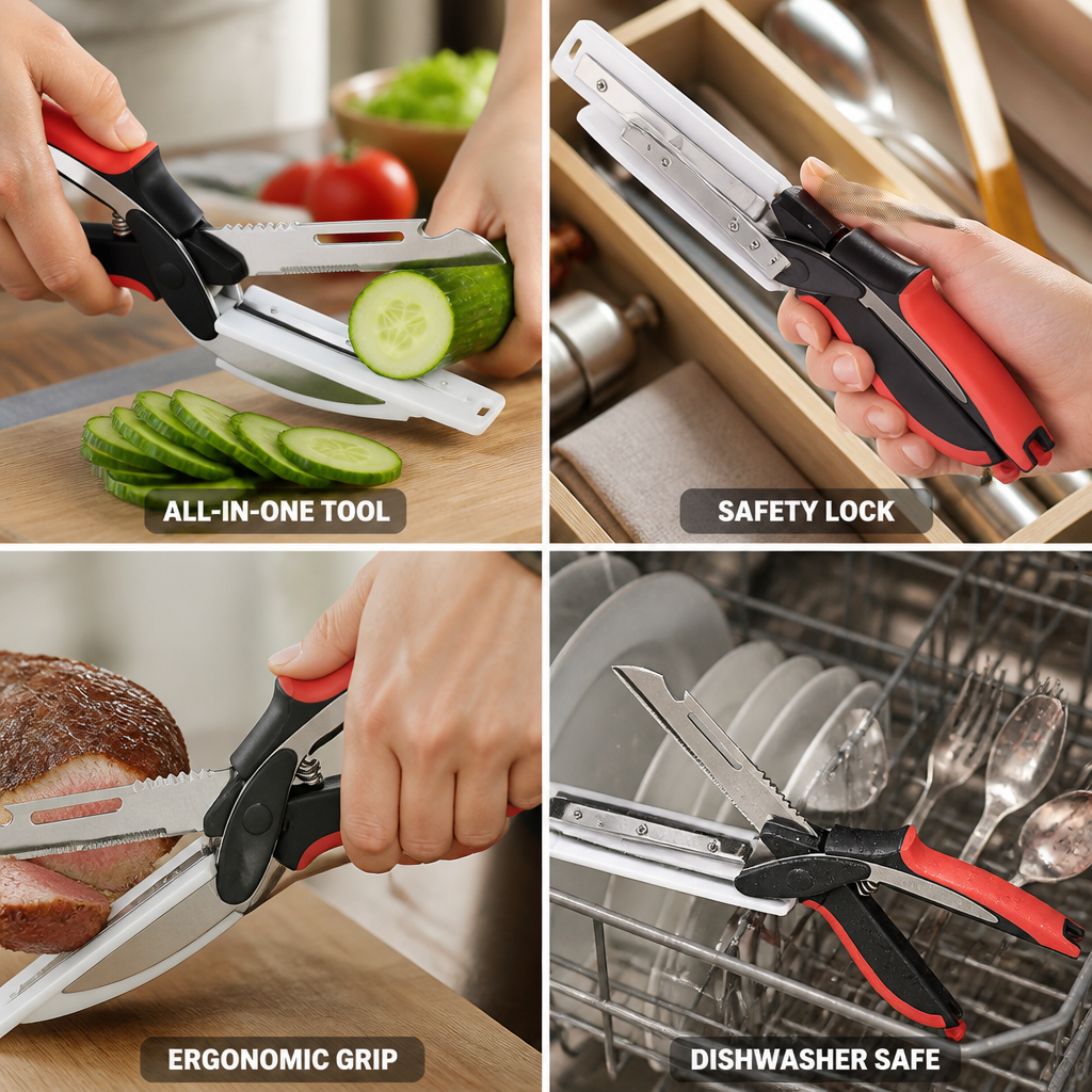 Stainless Steel Kitchen Shears (Safety Lock & Silicone Handle)