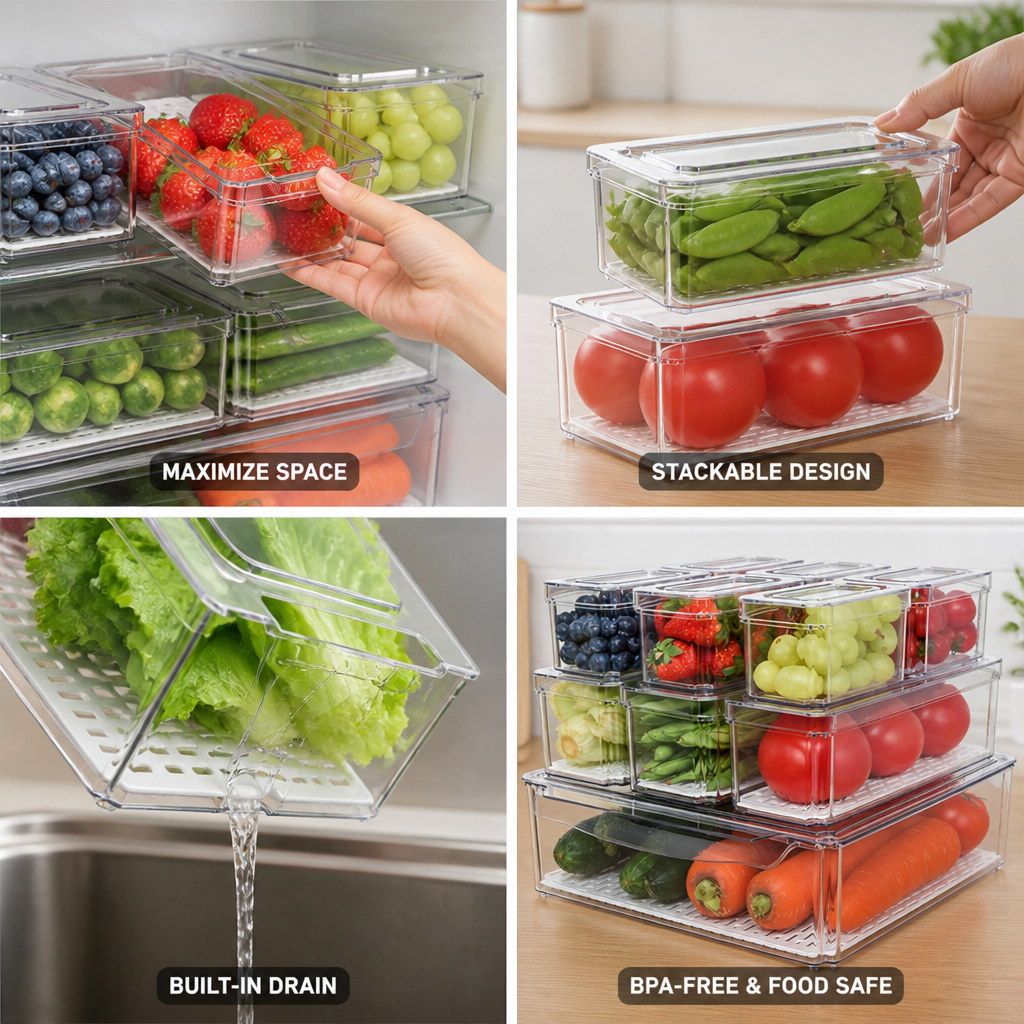 Stackable Clear BPA-Free Refrigerator Organizer Bins (Set of 10)
