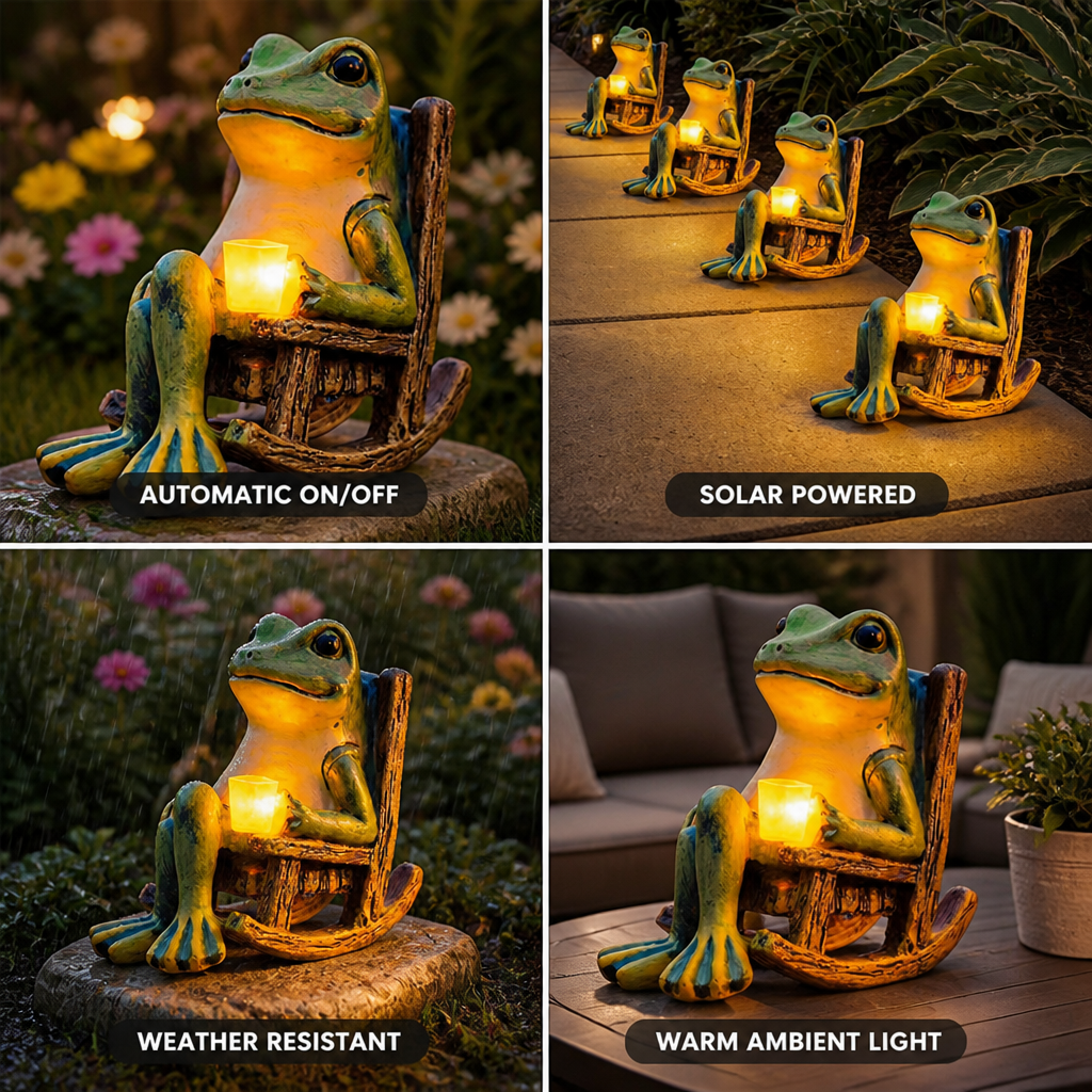 Solar Automatic Warm White Garden Frog Light
