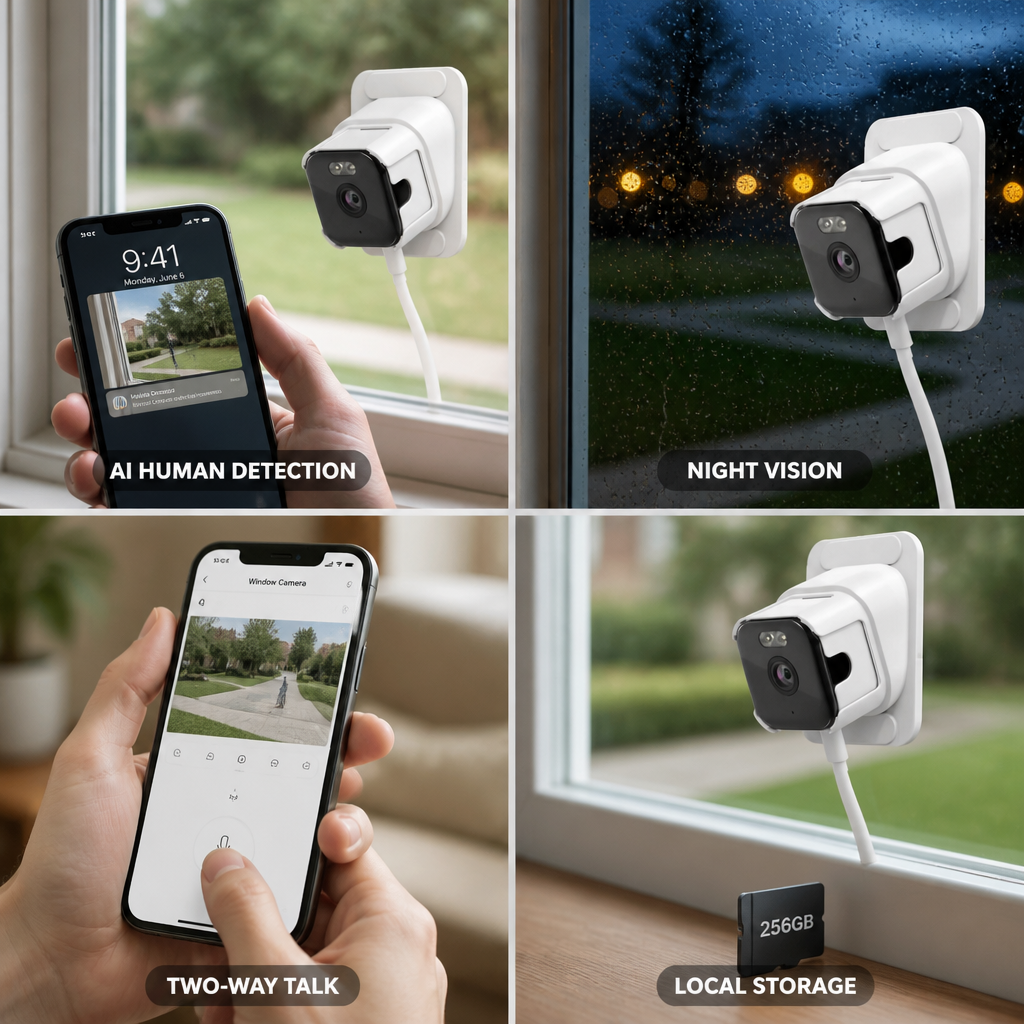 2K AI Human Detection Night Vision Window Camera