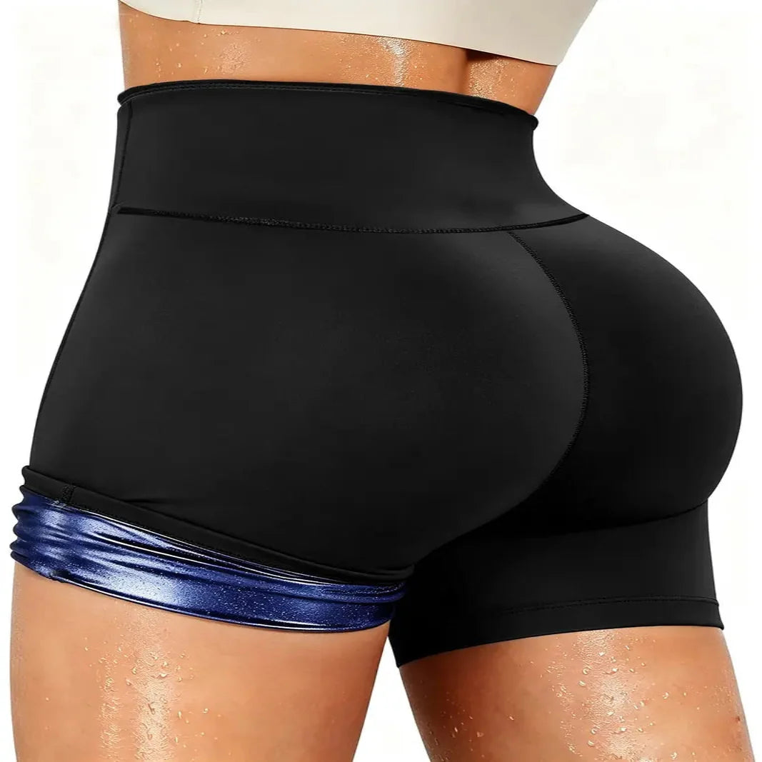 High Waist Shorts with Moisture Wicking and Built-In Waist Trainer - Four-Way Stretch