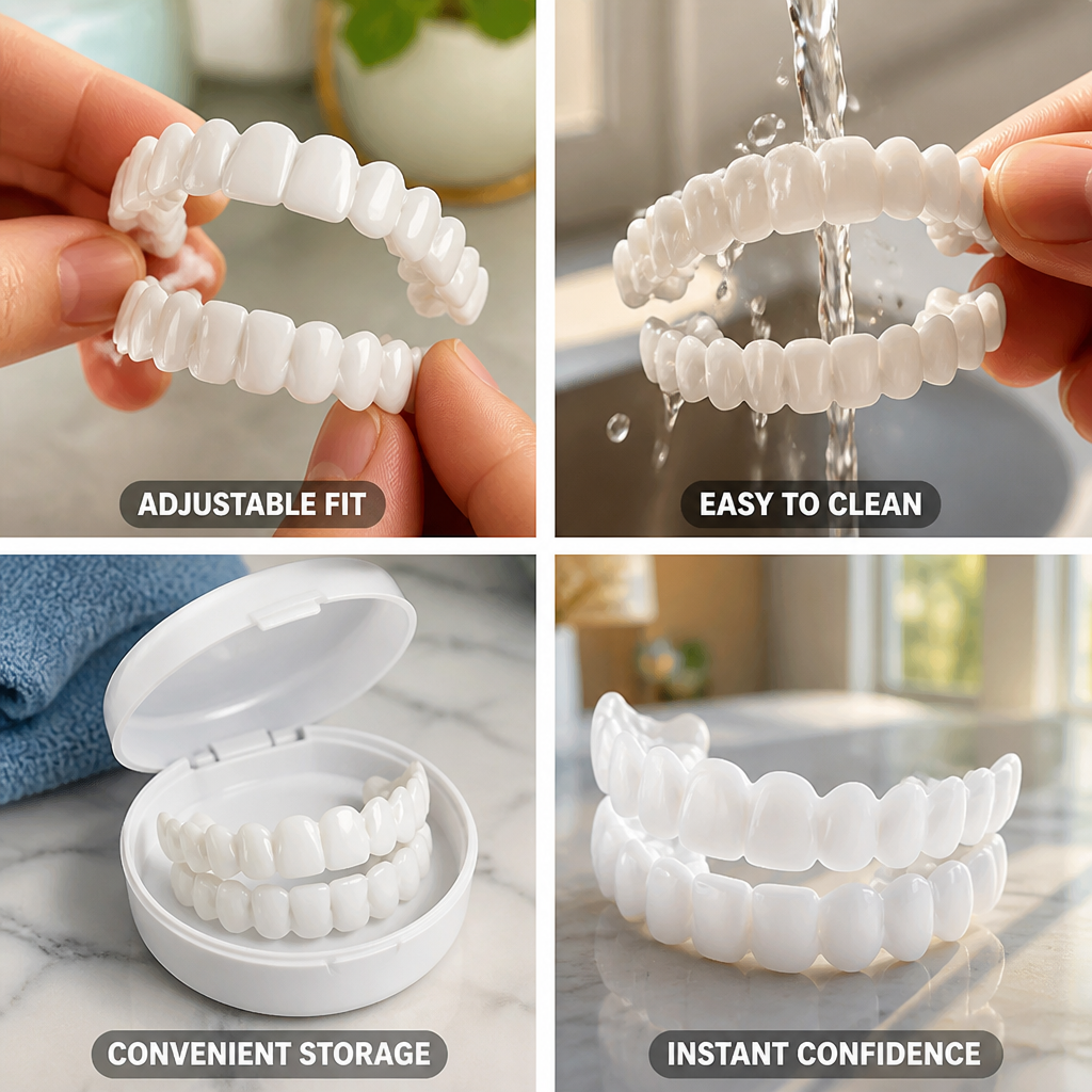 Adjustable Fit Bright White Snap-On Veneers (Upper & Lower)