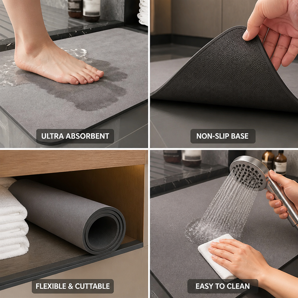 Ultra-Absorbent Quick-Dry Diatomite Bath Mat (Non-Slip Base)