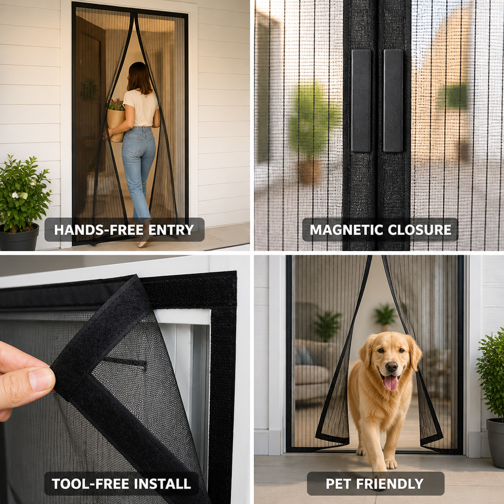 Automatic Magnetic Fly Screen Door (No-Drill Installation)