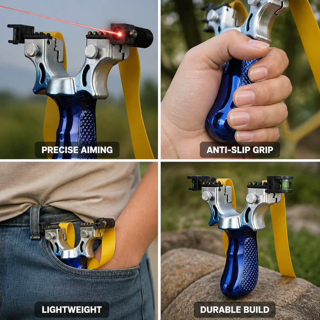 Built-In Laser & Level Anti-Slip Grip Slingshot
