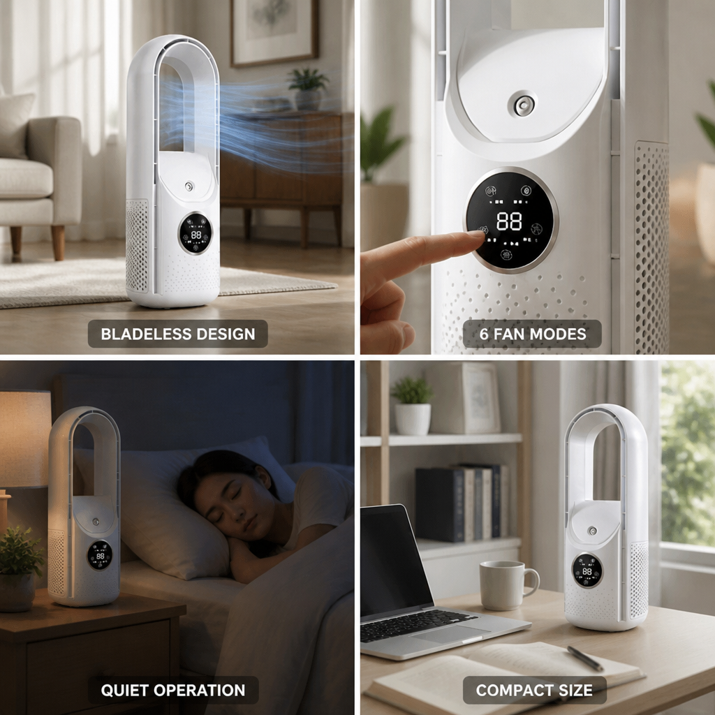 Bladeless Quiet Tower Fan (6 Modes)