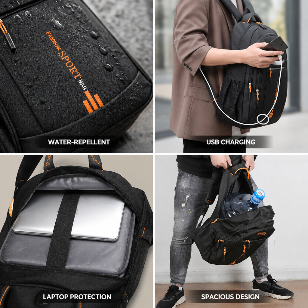 Water-Repellent Oxford USB-Charging Backpack (Fits 15.6in Laptop)