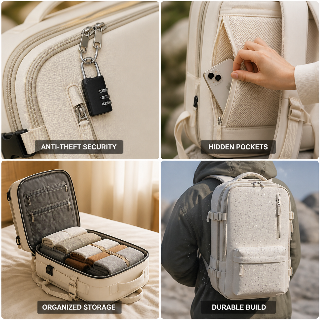 Anti-Theft Lockable Zippers & Hidden Pockets Adventure Backpack