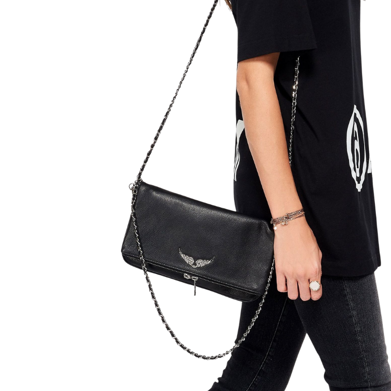 Zippered Shoulder Bag Featuring Wing Applique Design