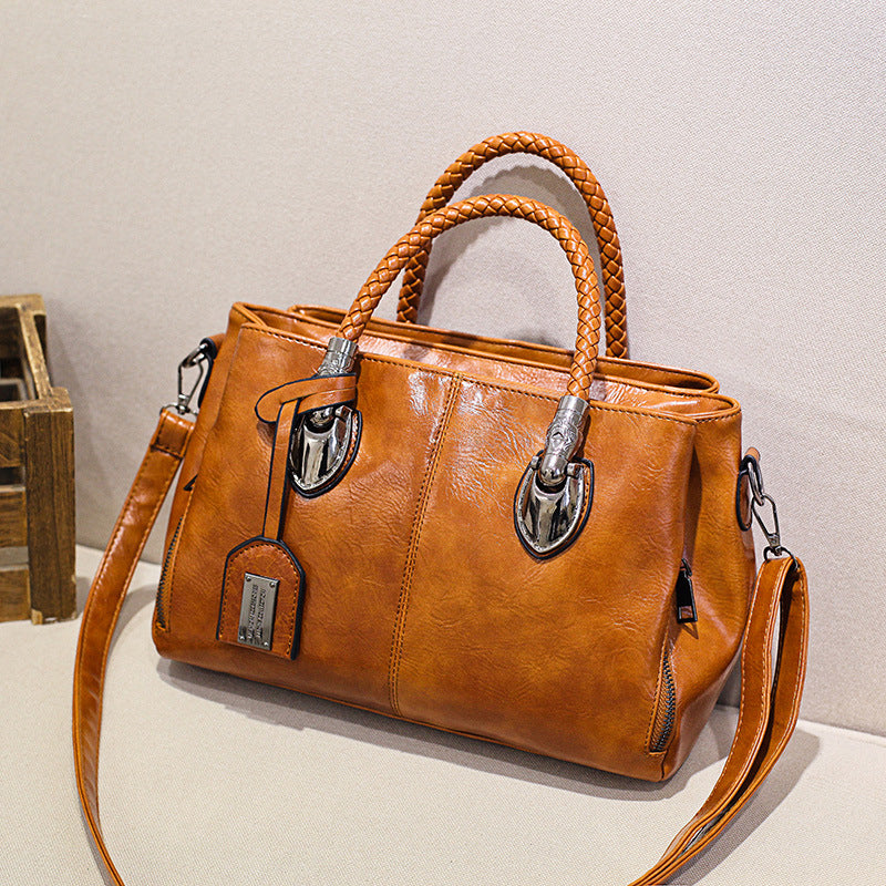 Soft Oiled Wax Leather Large Boston Tote Bag