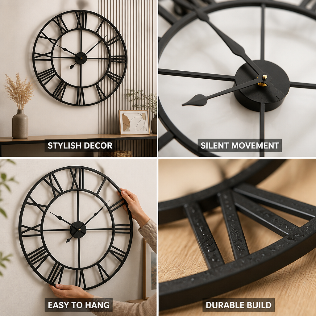 Silent Metal & Acrylic Roman Numeral Wall Clock (40cm)