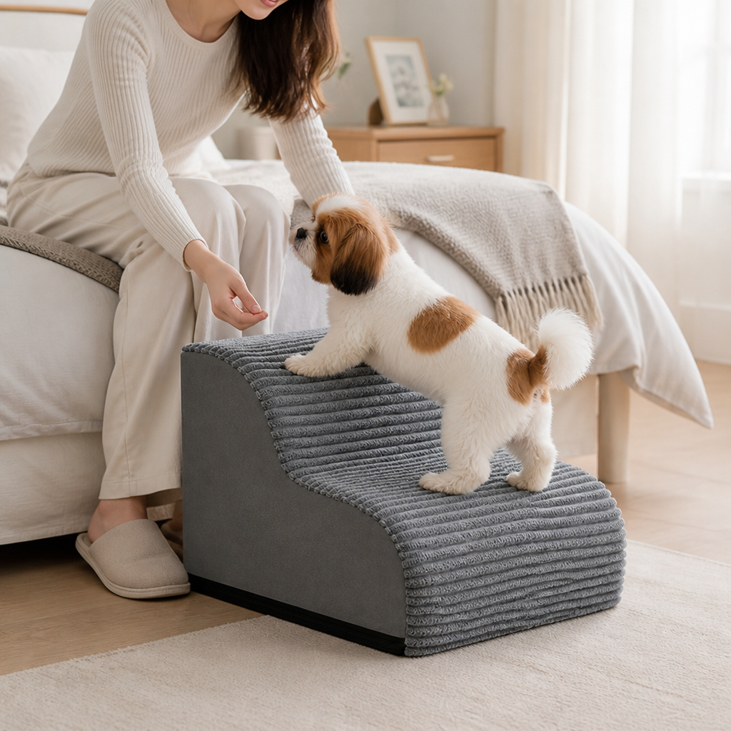 Gentle Slope Non-Slip Pet Stairs (2-Step, Removable Washable Cover)