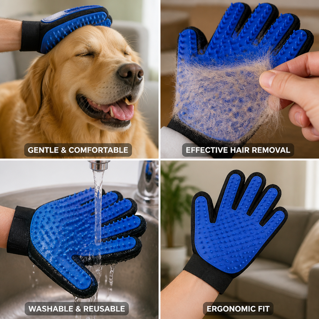 Ergonomic Soft Rubber Pet Grooming Glove