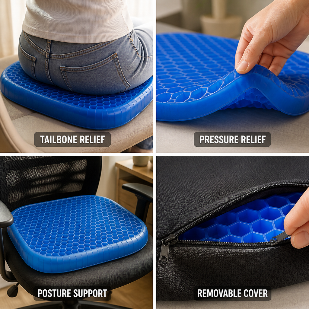 Orthopedic Gel Tailbone Support Seat Cushion (Removable Cover)