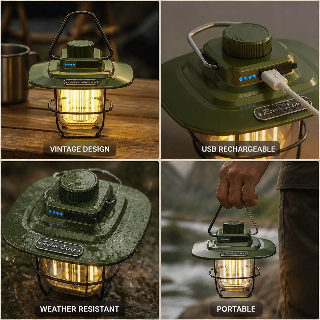 USB-Rechargeable Weather-Resistant Vintage LED Camping Lantern