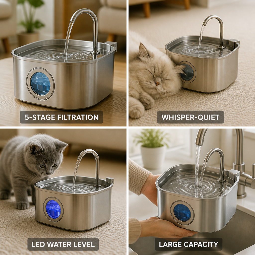 Whisper-Quiet 5-Stage Filtration Pet Water Fountain (3.2L)