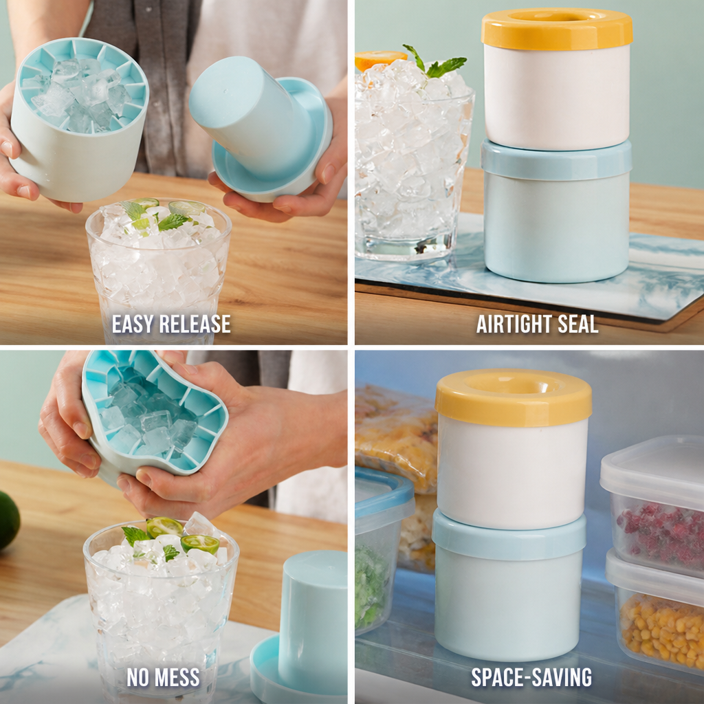 Squeeze-Release & Airtight Silicone Ice Cube Maker (Set of 2)