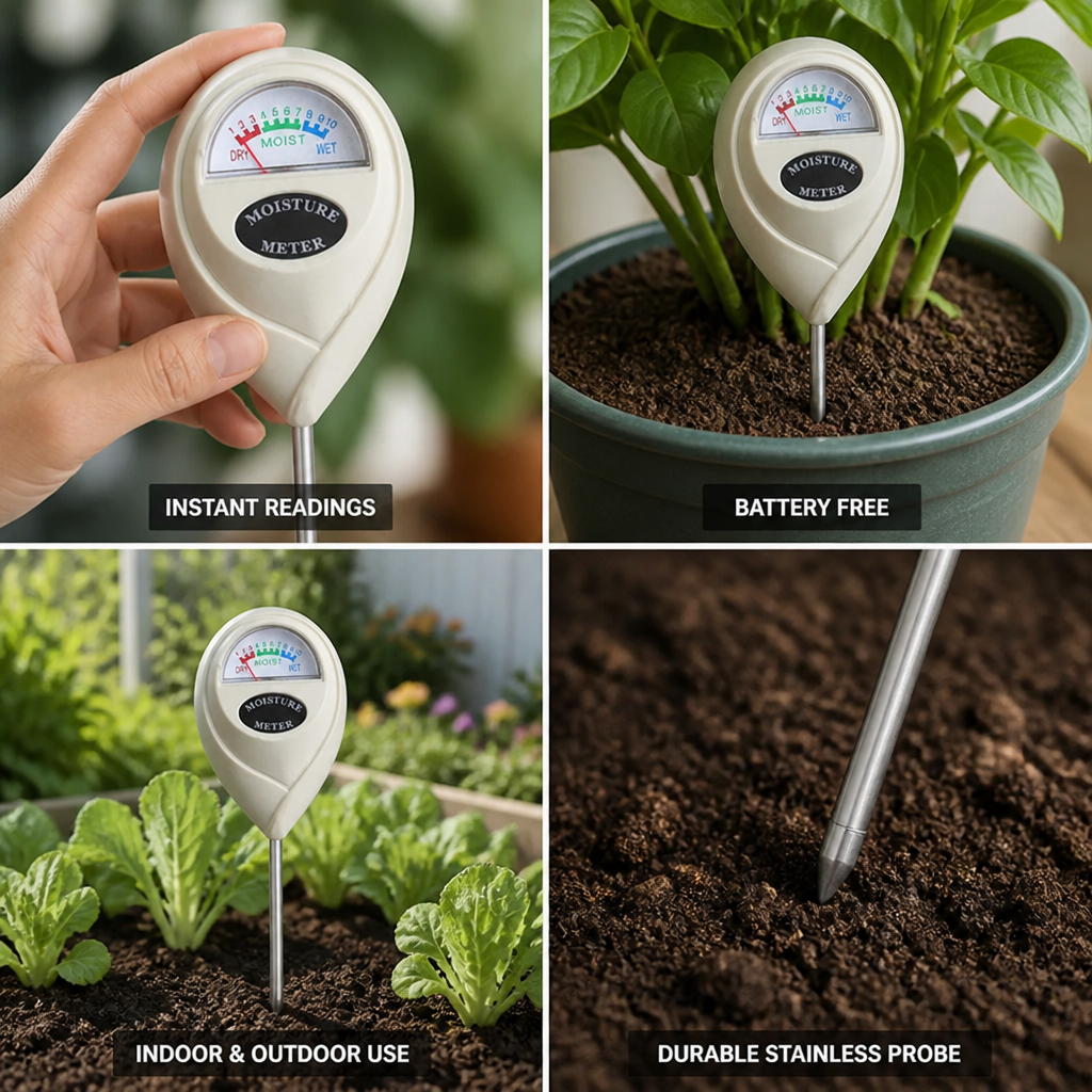 Battery-Free 1–10 Color Soil Moisture Meter (Stainless Steel Probe)